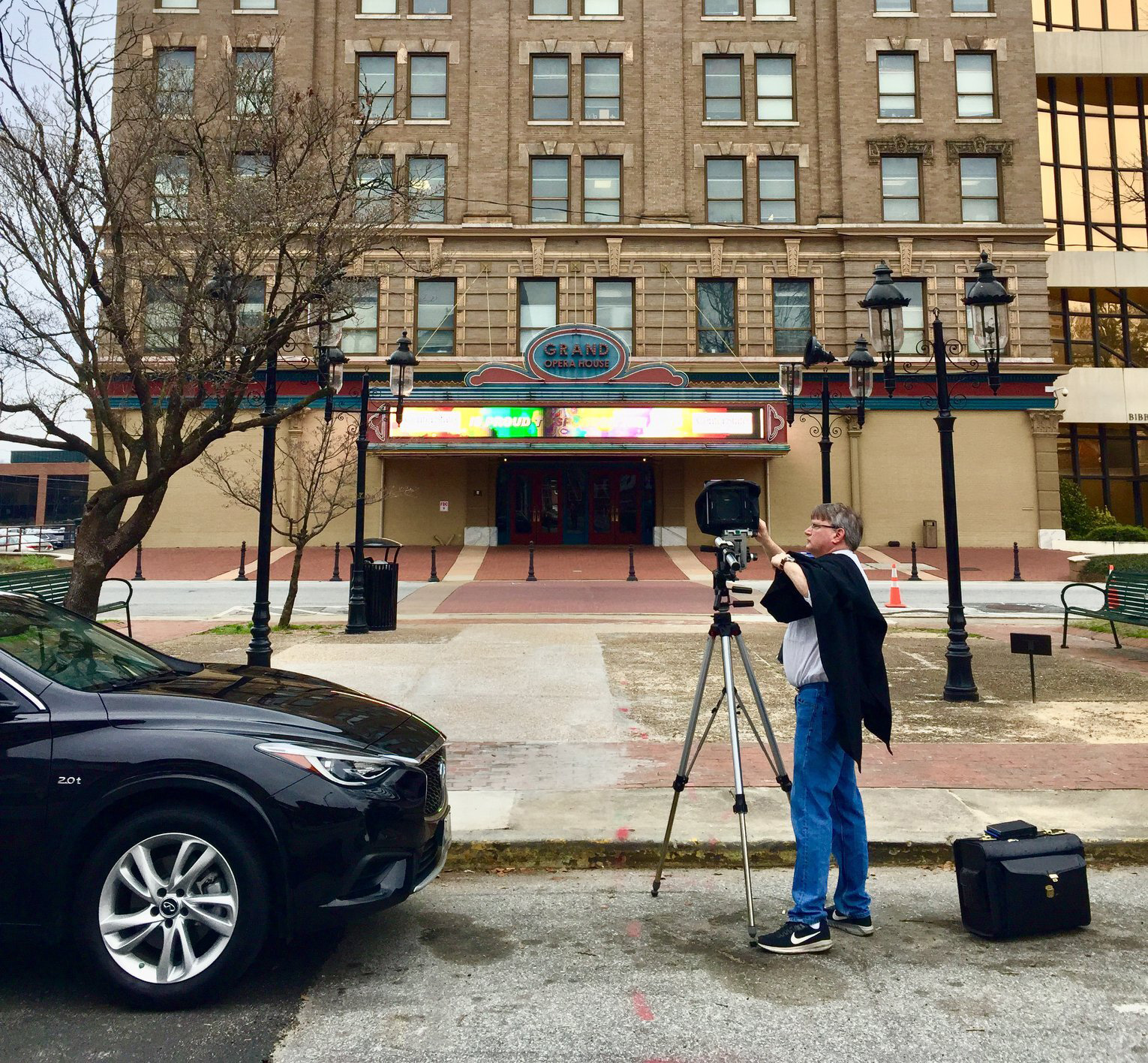 New South employee filming a historic building